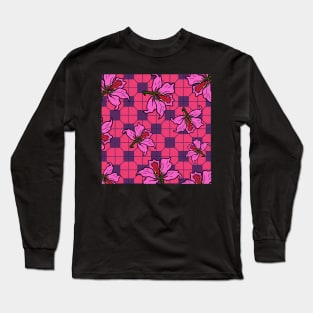 Bauhinia Flower with Deep Pink Tile Floor Pattern - Summer Flower Pattern Long Sleeve T-Shirt